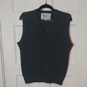 Vintage Tally Ho Creation Charcoal Gray V-Neck Sweater Vest 100% Wool